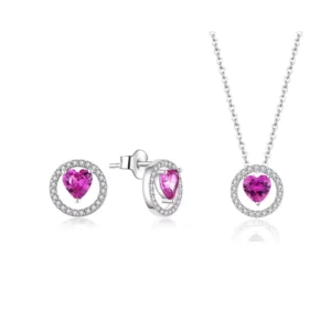 RENSINO Custom OEM Women Heart Cubic Zirconia Round Pendants Earrings Luxury Fine Designer Ladies 925 Silver Jewelry Sets