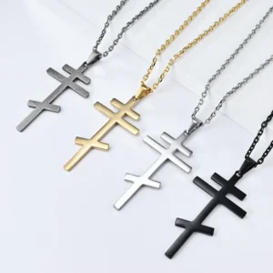 RENSINO Custom Orthodox Cross Necklace Stainless Steel Religious Jewelry for Men & Women Minimalist Silver Polish Christian Pendant