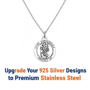 RENSINO Custom Pendant Christopher Coin Necklace Silver Stainless Steel Jesus Cross Saint Christopher Protect Religious Jewelry for Men