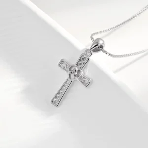 RENSINO Custom Pendant Cubic Zirconia Cross Pendant Rhodium Plated 925 Sterling Silver Fine Jewelry for Women