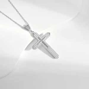 RENSINO Custom Pendant Cubic Zirconia Cross Pendant Rhodium Plated 925 Sterling Silver Fine Jewelry for Women