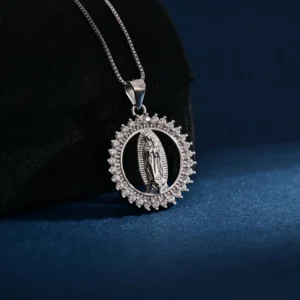 RENSINO Pendant Jewelry Rhodium Plated Virgin Mary Retro Pendant Cubic Zirconia 925 Sterling Silver Fine Jewelry Pendant