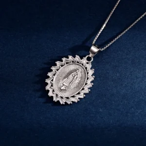 RENSINO Pendant Jewelry Rhodium Plated Virgin Mary Retro Pendant Cubic Zirconia 925 Sterling Silver Fine Jewelry Pendant