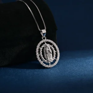 RENSINO Pendant Jewelry Rhodium Plated Virgin Mary Retro Pendant Cubic Zirconia 925 Sterling Silver Fine Jewelry Pendant
