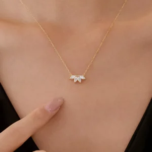 RENSINO Custom Personalised Women Jewelry 18k Gold Plated Cubic Zirconia Diamond Petal Pendant 925 Sterling Silver Necklace