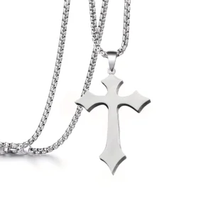RENSINO Custom Personalized Design Silver Color Stainless Steel Christian Jewelry Vintage Engraved Cross Pendant Necklace