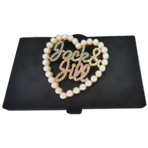 RENSINO Custom Pink and Light Blue Jack and Jill Rhinestone Pearl Pin JJ JJOA Love Heart Brooch Pin Jewelry Gift