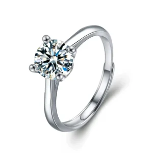 RENSINO Custom Platinum Plated 925 Silver Women’s Wedding Ring with Moissanite Stone Gemstone Jewelry Trendy Style for Anniversary