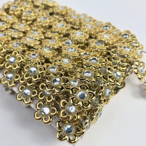 RENSINO Custom Rhinestone AB Colored Diamond Chain UV Electroplated Bright Gold Pu Lace DIY Jewelry & Garment Use Accessories