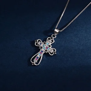RENSINO Custom Rhodium Plated Sterling Silver Christian Cross God Charm Pendant CNAS Certified Unisex Fine Jewelry