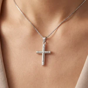 RENSINO Custom Rhodium Plated Sterling Silver Christian Cross God Pendant Charm