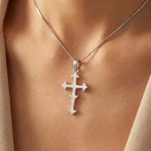 RENSINO Custom Rhodium Plated Sterling Silver Christian Cross God Pendant Charm with CNAS Certification