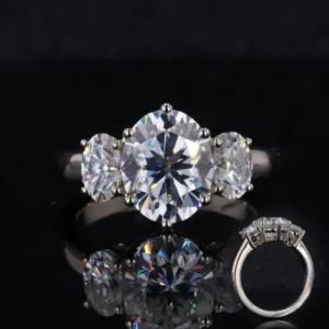 RENSINO Custom Ring 10k White Gold Three-Stones Style Oval With Vvs Moissanite