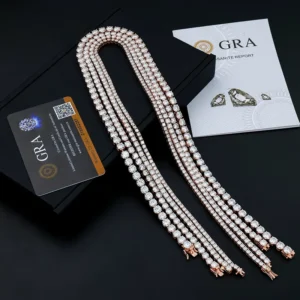 RENSINO Custom Rose Gold Plated 3 6mm S925 Sterling Silver Moissanite Tennis Chain Necklace Trendy Link Style for Men Women Great Gift