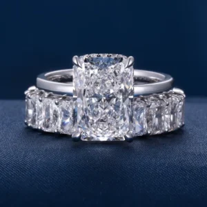 RENSINO Custom S925 Silver 10K 14K 18K Solid Gold HTHP CVD 0.5ct-4ct Radiant Cut Lab Grown Diamond Wedding Engagement Ring for Women