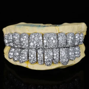 RENSINO Custom S925 Silver 10K 14K 18K Solid Rose Gold Iced Out VVS Moissanite Lab Grown Diamond Teeth Grillz for Men Women
