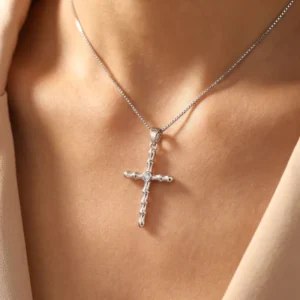 RENSINO Custom SayYes Christian God Cross Pendant Charm Rhodium Plated Cubic Zirconia Sterling Silver Unisex Fine Jewelry