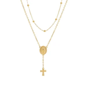 RENSINO Custom Silver 14k 18k Muslim 304 Stainless Steel Islamic Catholic Cross Beads Gold Plated Rosary Necklace