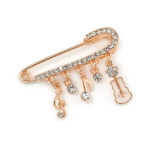 RENSINO Custom Silver Crystal Safety Pin Brooch Apparel Decorative Brooches With Musical Note Charms
