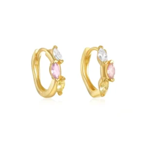 RENSINO Custom Silver Jewelry 18K Gold Plated Marquise Gemstone CZ Huggies Hoop Women 925 Sterling Silver Earrings