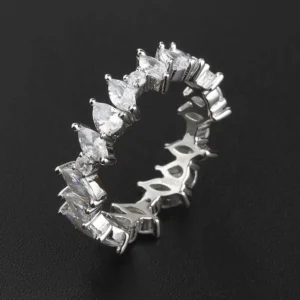 RENSINO Custom Silver Jewelry 18k Plated Marquise Diamond Engagement Promise Stacking Zircon Ring 925 Fine Dainty