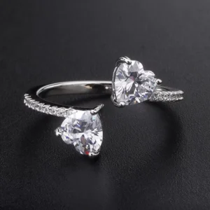 RENSINO Custom Silver Jewelry Manufacturers S925 5a Cz Women Dainty Diamond Heart Ring Engagement Gifts 18k Promise Open Zirconia Ring
