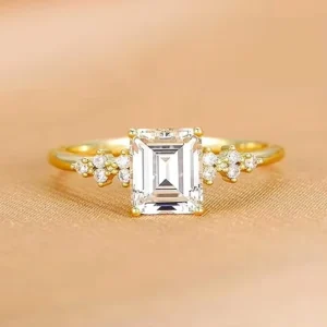 RENSINO Custom Silver Jewelry Silver 925 Rings Emerald Cut Zircon Ring Elegant CZ Engagement Promise Ring