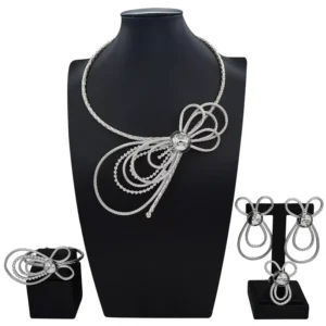 RENSINO Custom Silver Plated Jewelry Set Dubai Wedding Earrings Necklace Bridal Costume Jewelry Set