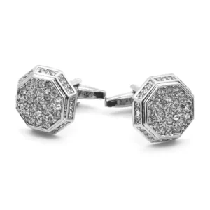 RENSINO Custom Silver White Diamond Crystal Classic Cufflinks Trendy Fashion Accessory for Men’s Suit Shirt for Wedding Tuxedo