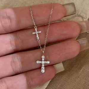 RENSINO Custom Simple 925 Sterling Silver Cubic Zirconia Jewelry Dainty 18K Gold Plated Chain Cross Women Pendant Necklaces