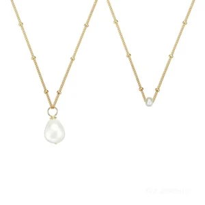 RENSINO Custom Simple Sterling Silver 925 Jewelry 18K Gold Plated Baroque Choker Chain Single Mother of Pearl Pendant Necklace for Women