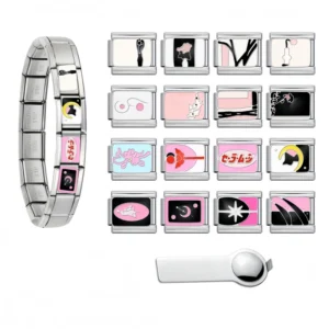 RENSINO Custom Stainless Steel Italian Charm Bracelet Italian Pink Pattern Charm Chain DIY Women Fashion Bracelet Jewelry Gifts