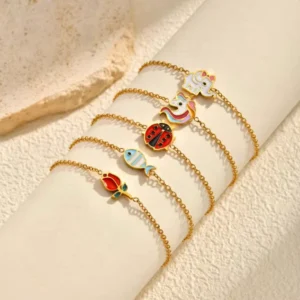 RENSINO Custom Stainless Steel Jewelry Epoxy Unicorn Elephant Fish Gift for Girlfriend Best Friend Fashion Cute Animal Bracelet Set
