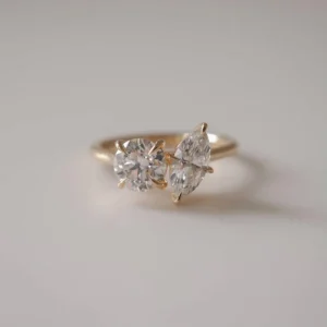 RENSINO Custom Toi Et Moi Round & Marquise Cut Double Stone Moissanite Jewelry Engagement Ring 925 Sterling Silver Wedding Ring for Wife