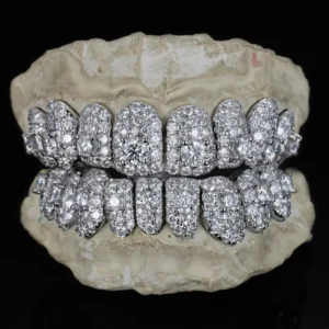 RENSINO Custom Top Bottom 6 8 10 S925 Silver VVS Moissanite Iced Out Lab Diamond Solid White Gold Straight Cut Hiphop Grillz for Teeth
