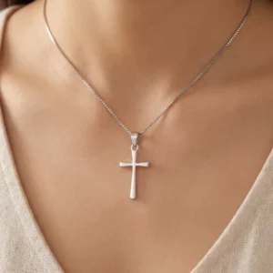 RENSINO Custom Unisex Religious Christian Rhodium Plated Sterling Silver Plain Cross God Pendant Charm Fine Jewelry Gift