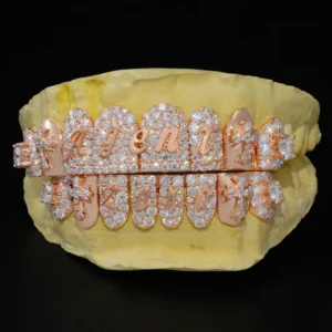 RENSINO Custom VVS Moissanite Grillz Big Stones S925 Sterling Silver Grillz for Teeth Hip Hop Iced Out Grillz 8 on 8 Grillz for Teeth