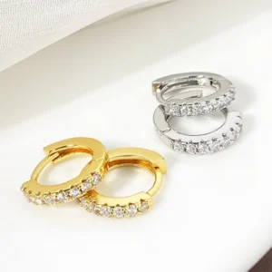 RENSINO Custom Waterproof Jewelry Small Hoop Earrings Gold Plated Cubic Zirconia Huggie Earrings for Women