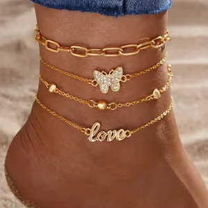 RENSINO Custom Waterproof Summer Beach Jewelry Love Butterfly Letter Stainless Steel Anklet for Women