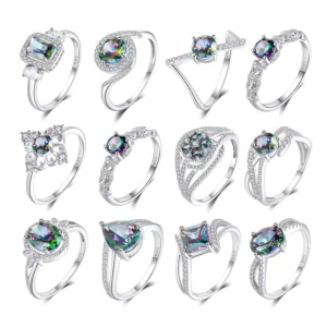 RENSINO Custom White Gold Plated 925 Silver Zircon Ring Vintage Designer Exclusive Wedding Engagement Classic Crystal Mystic Quartz Ring