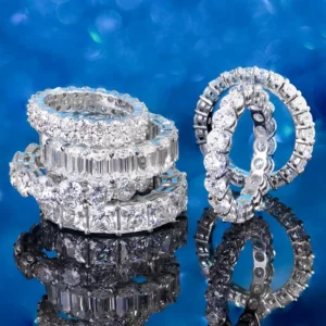 RENSINO Custom Women Eternity 925 Sterling Silver Gra Certificate Round Vvs Vvs1 Princess Emerald Cut Moissanite Hip hop Tennis Ring