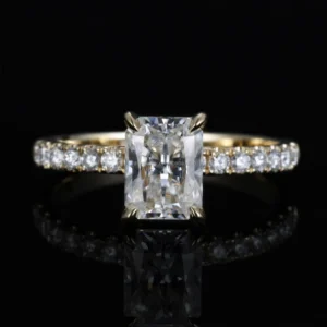 RENSINO Custom Women’s Yellow Gold IGI VVS D Lab Diamond 3ct 5ct VVS Clarity Emerald Cut Prong Set Bridal Engagement Wedding Women Ring