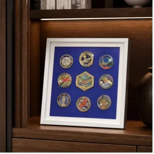 RENSINO Custom Wood Coin Display Frame 3D Shadow Box Pin Badge Display Case Holder for Souvenir Collection