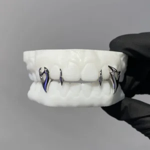 RENSINO Custom Y2K Heart Fangs Teeth Grillz 925 Silver Hiphop Grillz Phonk Grill for Women