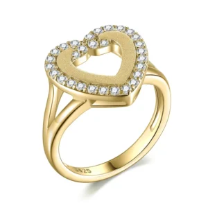 RENSINO Custom Zircon or Moissanite Jewelry Heart Shape 925 Sterling Silver 18K Gold Plated for Women’s Weddings 925 Silver Ring