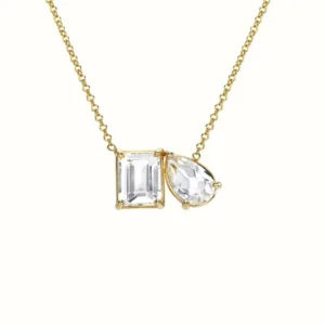 RENSINO Custom logo Beautiful Simple White Crystal Pendant Necklace Jewelry for Women Adjustable Sterling Silver Chain