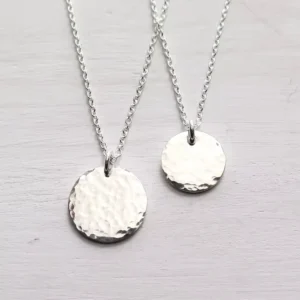 RENSINO Custom logo Letter Engraved Jewelry 925 Sterling Silver Blank Hammered Disc Pendant Necklace