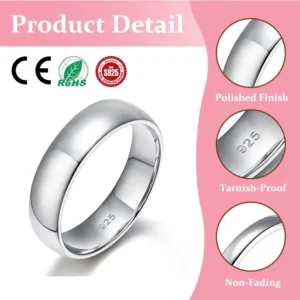 RENSINO Custom logo S925 Silver Jewelry Fine Jewelry 4mm 6mm Plain Rings Wedding Couple Eternity Band Ring for Men Women