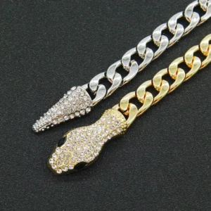 RENSINO Customised Luxury Minimalist Short Snake Head Link Chain Full Rhinestone Cuban Necklace