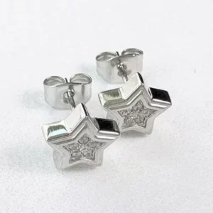 RENSINO Customizable 925 Sterling Silver Stud Earrings with Trendy Star Zircon Inlay Cute Design for Women Gift